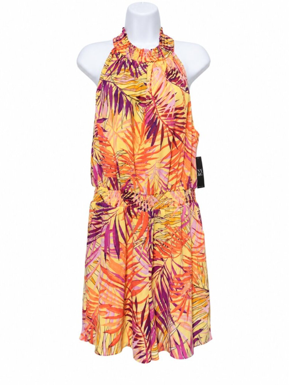 NY&C NWT Tropical Palm Print Halter Dress Size Large